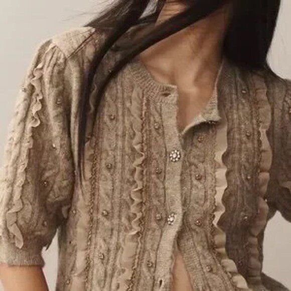 NWT Size S - Maeve Short-Sleeve Embellished Ruffled Cardigan (NWT US$ 128) - Picture 10 of 16